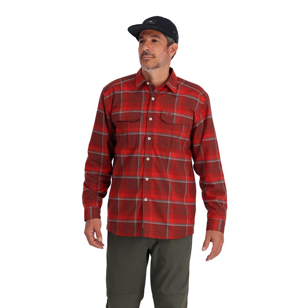 Simms ColdWeather Long Sleeve Shirt Men's in Cutty Red Asym Ombre Plaid